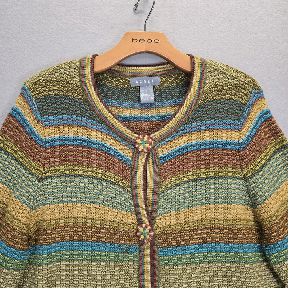 Vintage Koret Womens Cardigan Sweater Jacket Large Cottagecore Long Sleeve Multi